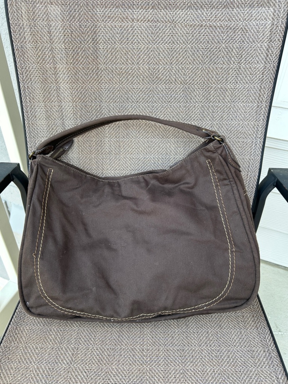 GAP Vintage Hobo Y2K Classic Brown Canvas Shoulder Bag. Lambskin handles.